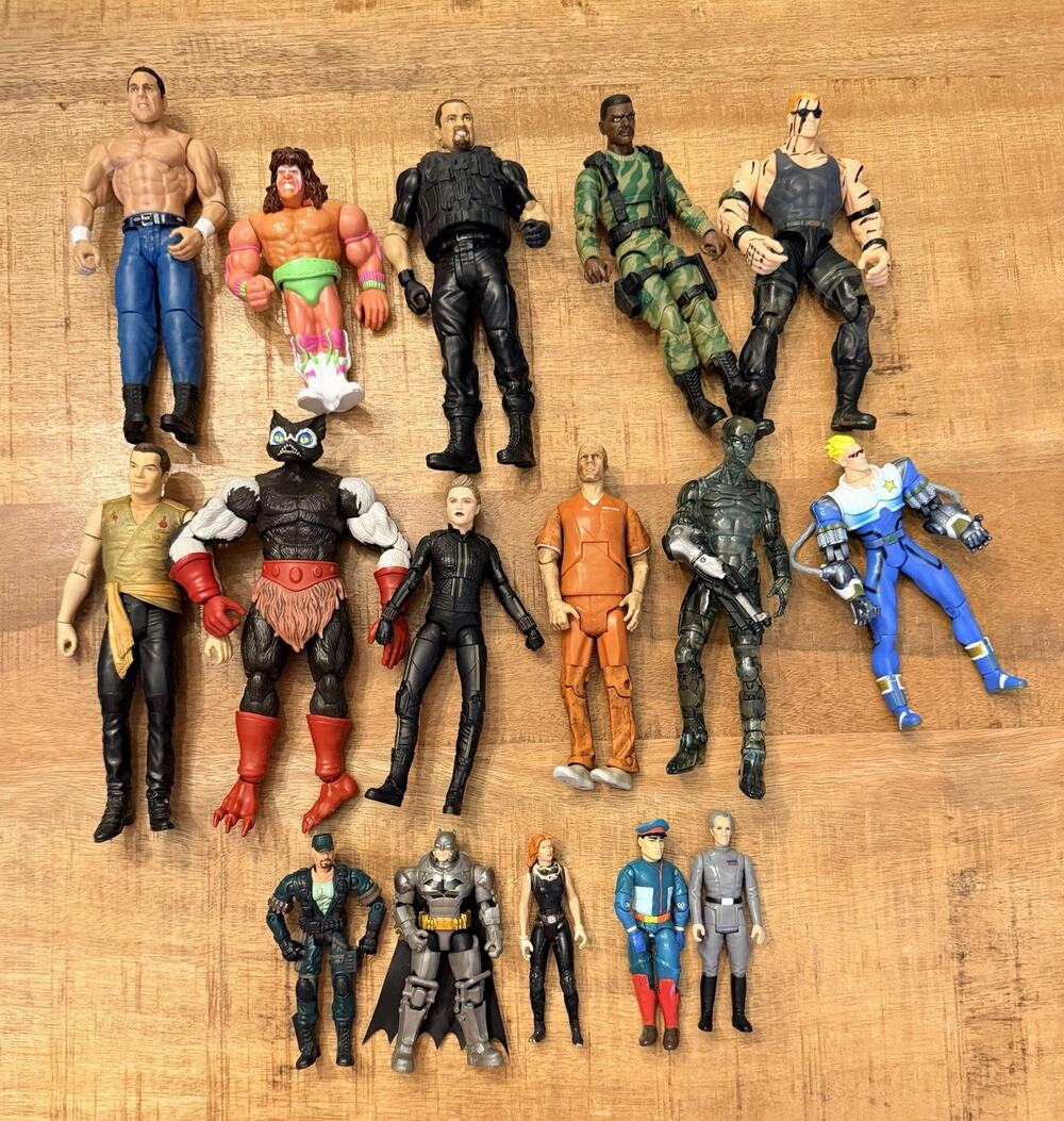13 Vintage ActFigures Wrestlers Grey Fox Lex Luther Duke Nukem Captain Commando